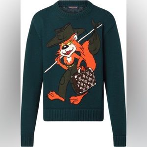 Louis Vuitton Teal Sweater with Cartoon Design
